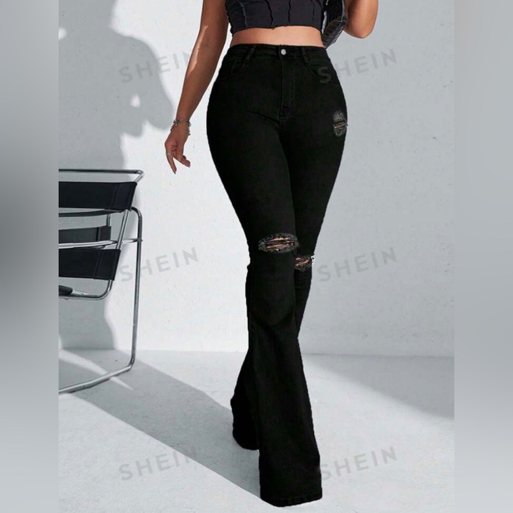 SHEIN SXY High Waist Ripped Flare Leg Jeans